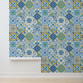 Azulejo tiles in blue and yellow tapete