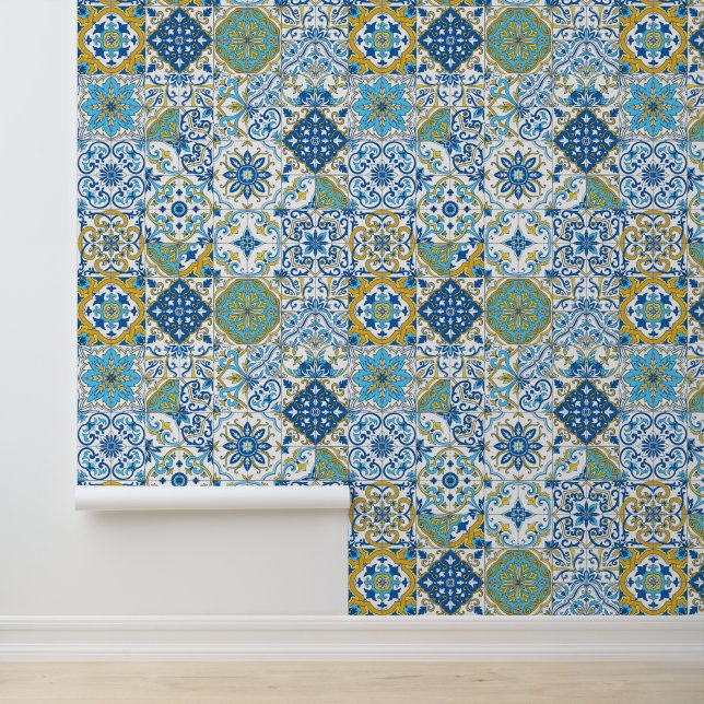 Azulejo tiles in blue and yellow tapete (Anwendung)