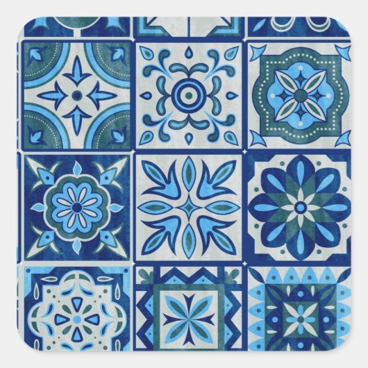 Azulejos Blue Portugal Muster Quadratischer Aufkleber (Vorderseite)