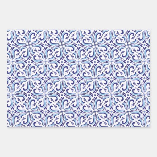 Azulejos Blumenmuster Geschenkpapier Set (Vorderseite)