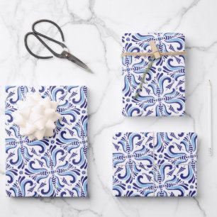 Azulejos Blumenmuster Geschenkpapier Set