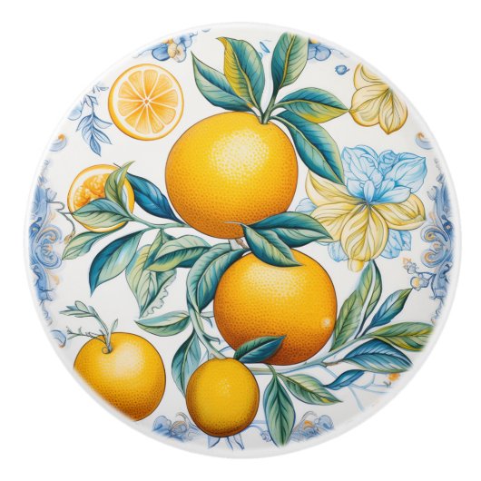 💙 💛 Azulejos Citrus Bloom Keramikknauf (Vorderseite)