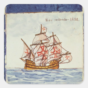 Azulejos Fliese, die ein Schiff, von Sagres Quadratischer Aufkleber