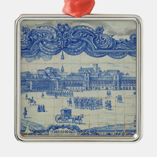 Azulejos Fliesen, die das Praca darstellen, tun Silbernes Ornament (Vorne)