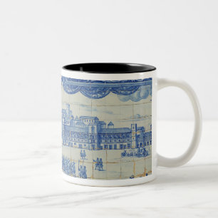 Azulejos Fliesen, die das Praca darstellen, tun Zweifarbige Tasse
