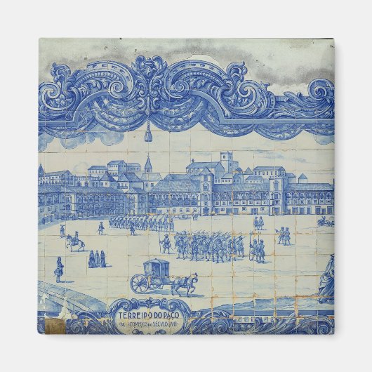 Azulejos-Fliesen, die die Praca do Comercio darste Magnet (Vorne)