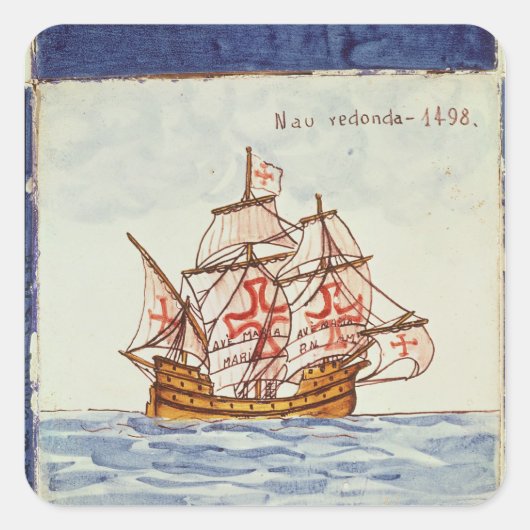 Azulejos-Fliesen, die ein Schiff darstellen, aus S Quadratischer Aufkleber (Vorderseite)
