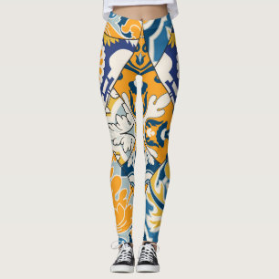 Azulejos Fliesen Patchwork Vintage Tapete Leggings