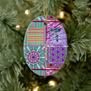 Azulejos Geometric Tiles with Bird of Peace Keramik Ornament