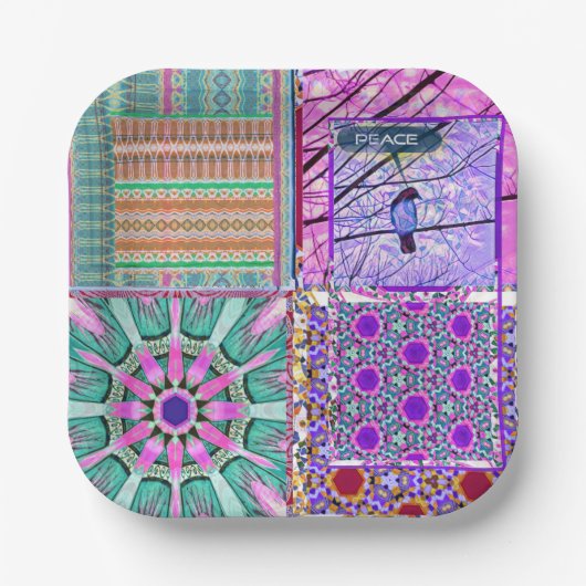 Azulejos Geometric Tiles with Bird of Peace Pappteller (Vorderseite)