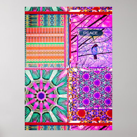 Azulejos Geometric Tiles with Bird of Peace Poster (Vorne)