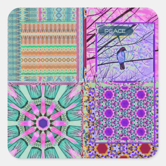 Azulejos Geometric Tiles with Bird of Peace Quadratischer Aufkleber (Vorderseite)