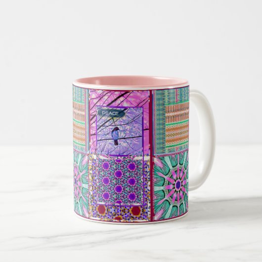 Azulejos Geometric Tiles with Bird of Peace Zweifarbige Tasse (VorderseiteRechts)