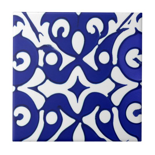 Azulejos indigo geometrische Kunst Fliese (Vorderseite)