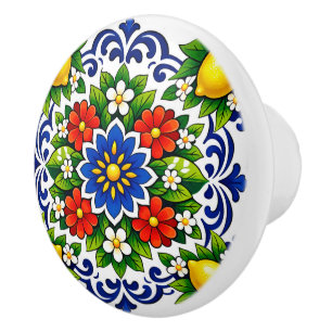 💙💛 Azulejos Lemon Azul Blüte Keramikknauf