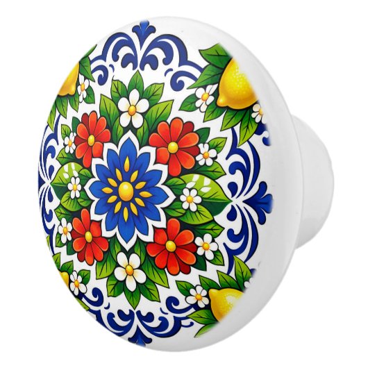 💙💛 Azulejos Lemon Azul Blüte Keramikknauf (Rechts)