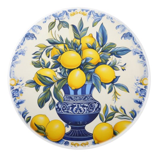 💙 💛 Azulejos Lemon Vase Keramikknauf (Vorderseite)