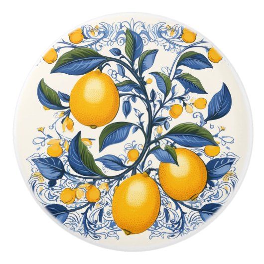 💙 💛 Azulejos Lemon Vine Keramikknauf (Vorderseite)