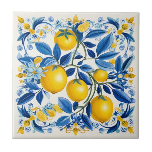 💛 💙 Azulejos mit Zitronen in blau und gelb Fliese (Vorderseite)