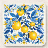 💛 💙 Azulejos mit Zitronen in blau und gelb Getränkeuntersetzer (Vorderseite)