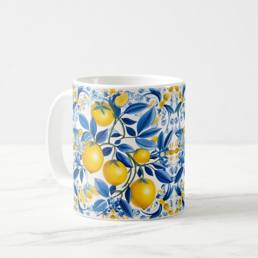 💛 💙 Azulejos mit Zitronen in blau und gelb Kaffeetasse (Vorderseite Links)
