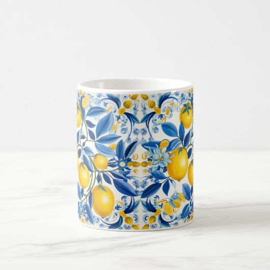 💛 💙 Azulejos mit Zitronen in blau und gelb Kaffeetasse (Mittel)