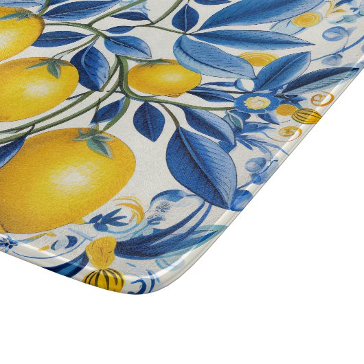 💛 💙 Azulejos mit Zitronen in blau und gelb Schneidebrett (Ecke)