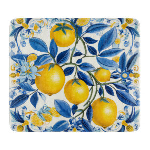 💛 💙 Azulejos mit Zitronen in blau und gelb Schneidebrett