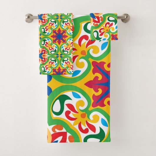 💛 🧡 💚 Azulejos, sehr dekoratives Muster, Badhandtuch Set (Insitu)
