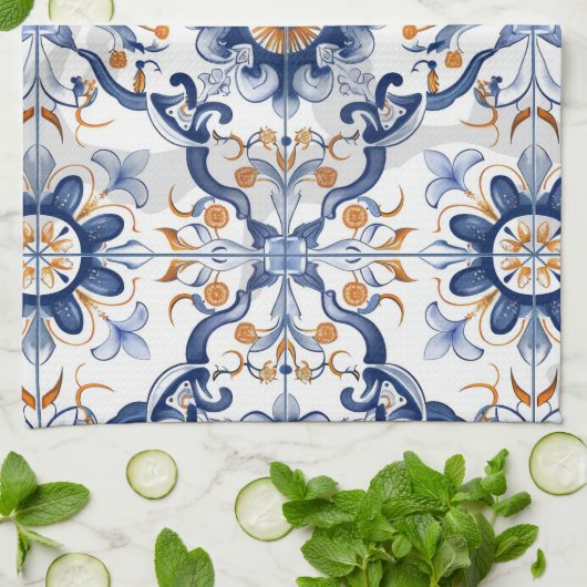 Azulejos Tile Pattern Geschirrtuch (Gefaltet)