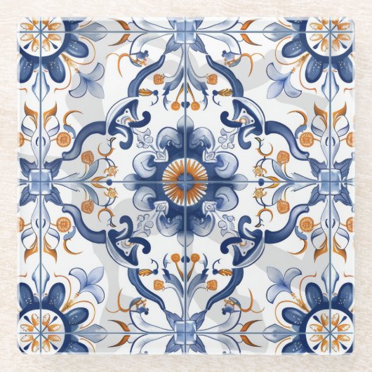Azulejos Tile Pattern Tile Glasuntersetzer (Vorderseite)