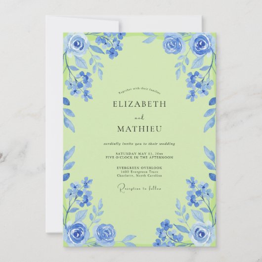 Azur Chartreuse Bemalte Hochzeit Einladung (Vorderseite)