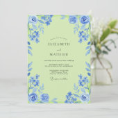 Azur Chartreuse Bemalte Hochzeit Einladung (Stehend Vorderseite)