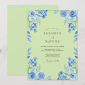 Azur Chartreuse Bemalte Hochzeit Einladung (Vorne/Hinten)