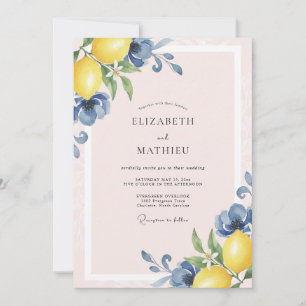Azur-Limonen-Frucht-Eukalyptus-Hochzeit Einladung
