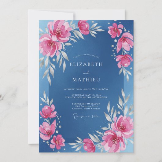 Azur Magenta Hochzeit Einladung (Vorderseite)