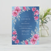 Azur Magenta Hochzeit Einladung (Stehend Vorderseite)