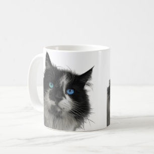 Azur-Seele Schwarze Katze Blaue Augen Kaffeetasse