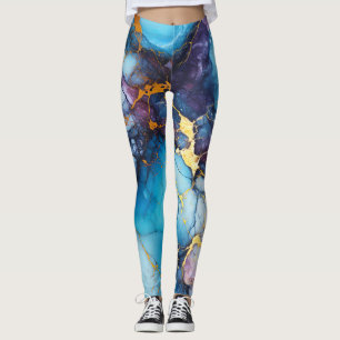 Azur- und Amethyst-Marmor mit goldenen Adern Leggings
