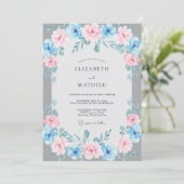 Azurblassene Hochzeit mit Blättern Einladung (Stehend Vorderseite)