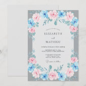 Azurblassene Hochzeit mit Blättern Einladung (Vorne/Hinten)