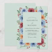 Azurblaue Bernsteingrüne Hochzeit Einladung (Vorne/Hinten)