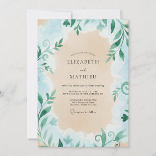 Azurblaue Blätterhochzeit Einladung
