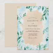 Azurblaue Blätterhochzeit Einladung (Vorne/Hinten)
