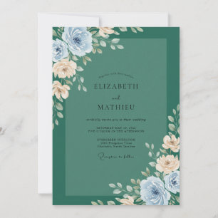 Azurblaue Champagner-Blüten-Hochzeit Einladung