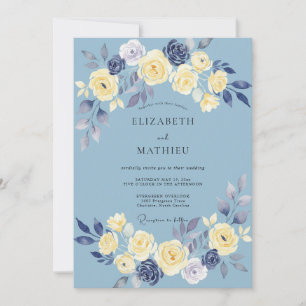 Azurblaue Creme-Blüten-Hochzeit Einladung