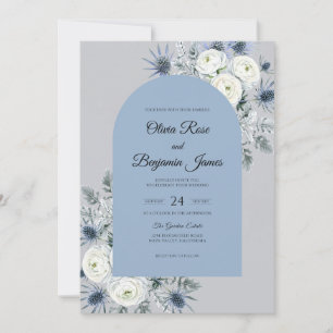 Azurblaue Distel-Eukalyptus-Hochzeit Einladung