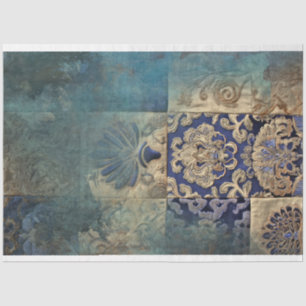 Azurblaue Eleganz mit Patchwork-Charme, Blautöne Seidenpapier