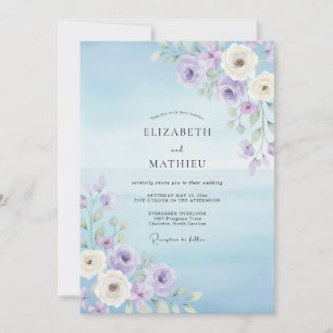 Azurblaue Fliederblatt-Hochzeit Einladung