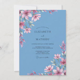 Azurblaue Fuchsien-Hochzeit Einladung